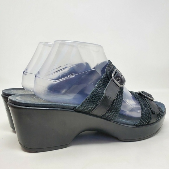 Dansko Jessie Black Leather Double Strap Clogs 11 - Picture 4 of 12